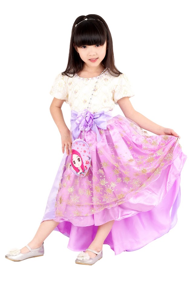 QA-373 Elegant Princess Dress With Sling Bag Lilac